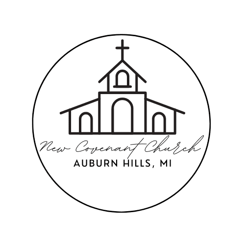 New Covenant Church Auburn Hills, MI Classic Logo with a line drawn church in the middle of a circle.